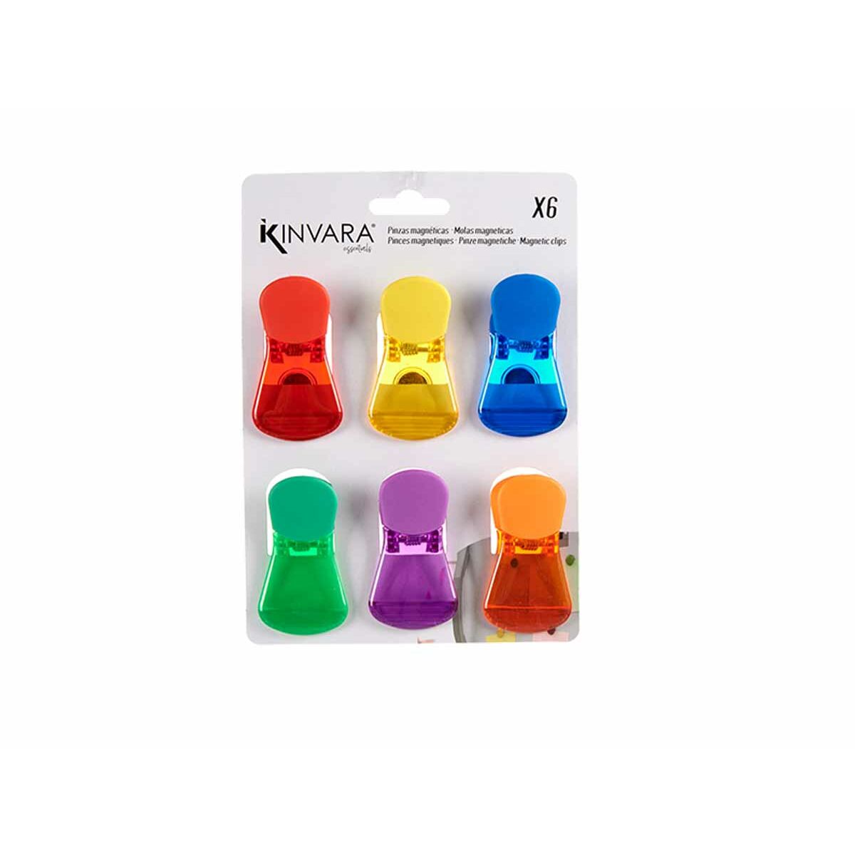 Bag Closing Clips Kinvara Yellow Blue Red Green Purple Multicolour Orange Metal Plastic Magnetic 6 Pieces (12 Units)